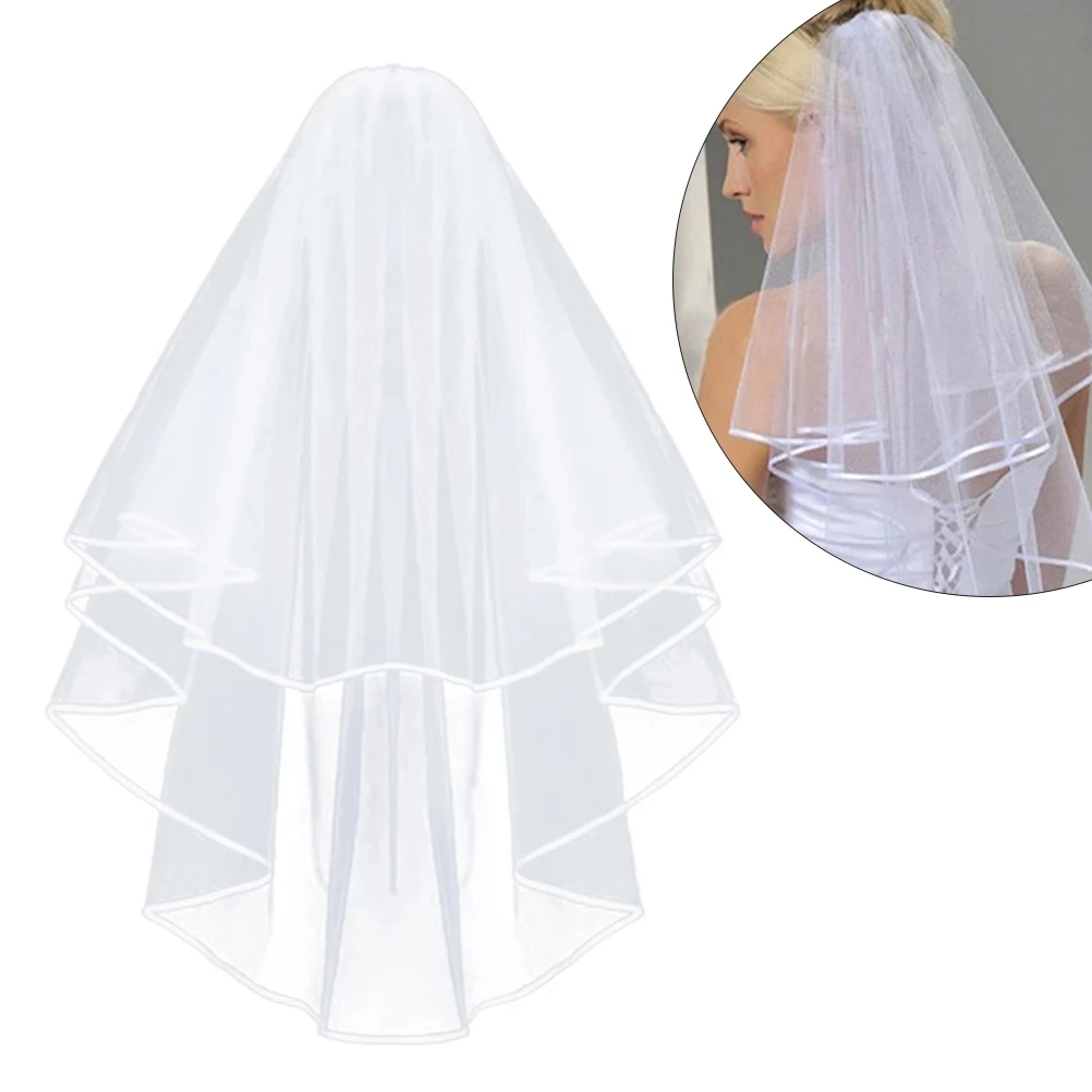 

2022 Loveable Simple and Elegent Wedding Veil Bridal Tulle Veils with Comb Lace Ribbon Edge White Ivory