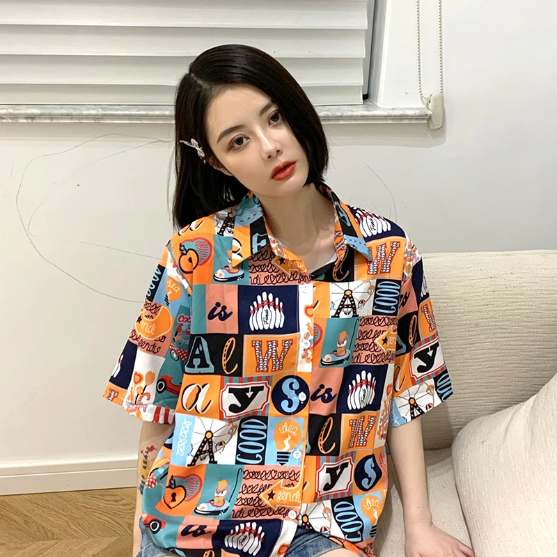 

2020 Spring summer harajuku streetwear Women Blouses Long Sleeve Shirt Camisas Femininas Female Tops printing Shirt