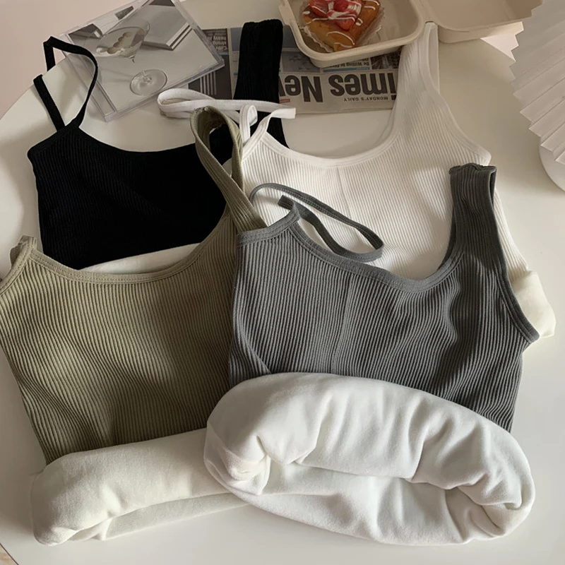 

New Style In Autumn And Winter With Irregular Plush Thermal Suspender Showing Thin And Beautiful Back Wearing Sexy Vest Outsid