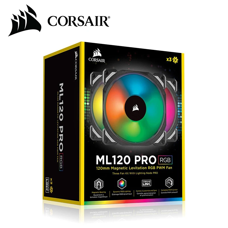 Вентилятор CORSAIR 120 мм 140 PC RGB ML120/ML140 PRO PWM с красочным освещением Компьютерный
