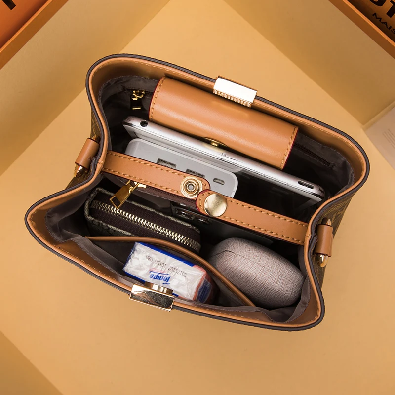 

100% Genuine Leather Handbags 2021 New All-match Fashion Ladies Shoulder Messenger Bucket Bag Tote Bags for Women Sac Luxe Femme