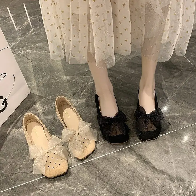 

Shoes Women's Moccasins Female Footwear Casual Sneaker Bow-Knot Square Toe Soft Comfortable Dress Breathable Butterfly Summer