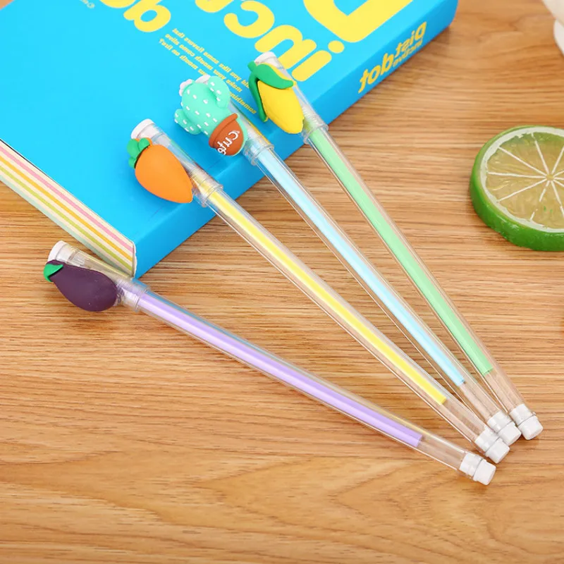 

50PCS Creative Cartoon Simulation Vegetable Neutral Pen Cute Learning Stationery Transparent Pole Office Supplies Gel Pens