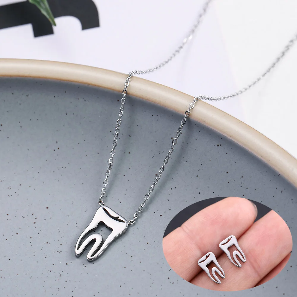 Lemegeton зубы маленькое ожерелье серьги браслет из нержавеющей стали набор