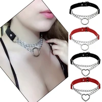 2021 punk gothic pu leather circle heart pendant choker chain necklace for women red black color geometric dangle collar jewelry