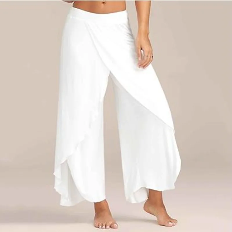 NIBESSER 2020 Summer Chiffon Irregular Side Pants Women Causal Wide Leg Split Trousers Female Solid Elastic Wasit Loose Pants