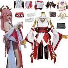 Костюм для косплея Genshin Impact Yae Miko Guuji Yae, парик, платье, костюмы, костюмы, искусственная аниме-игра для девочек