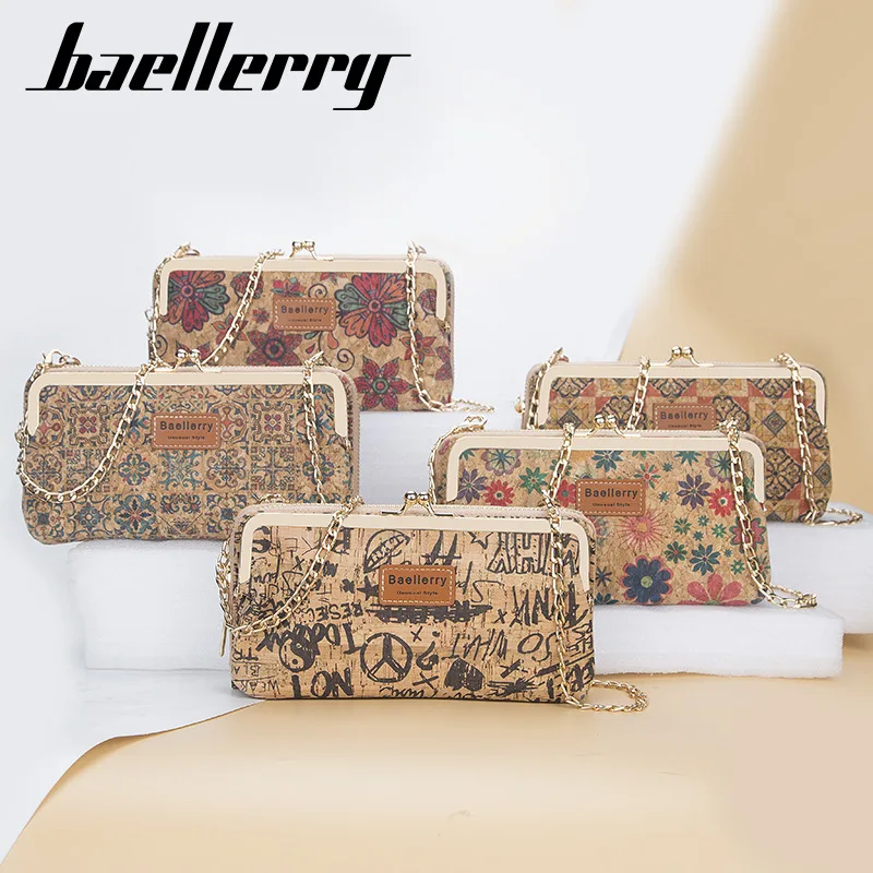 

New Women Cellphone Bag Retro Wood Grain Chain Shoulder Bag Fashion Daily Use Card Holder Small Female Printed Zipper Wallet