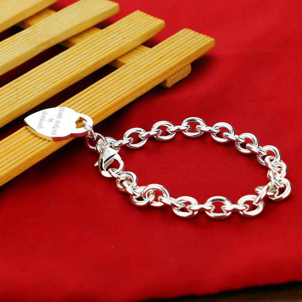 Женский браслет из серебра 925 пробы с подвеской в форме сердца|Гибкие и жесткие