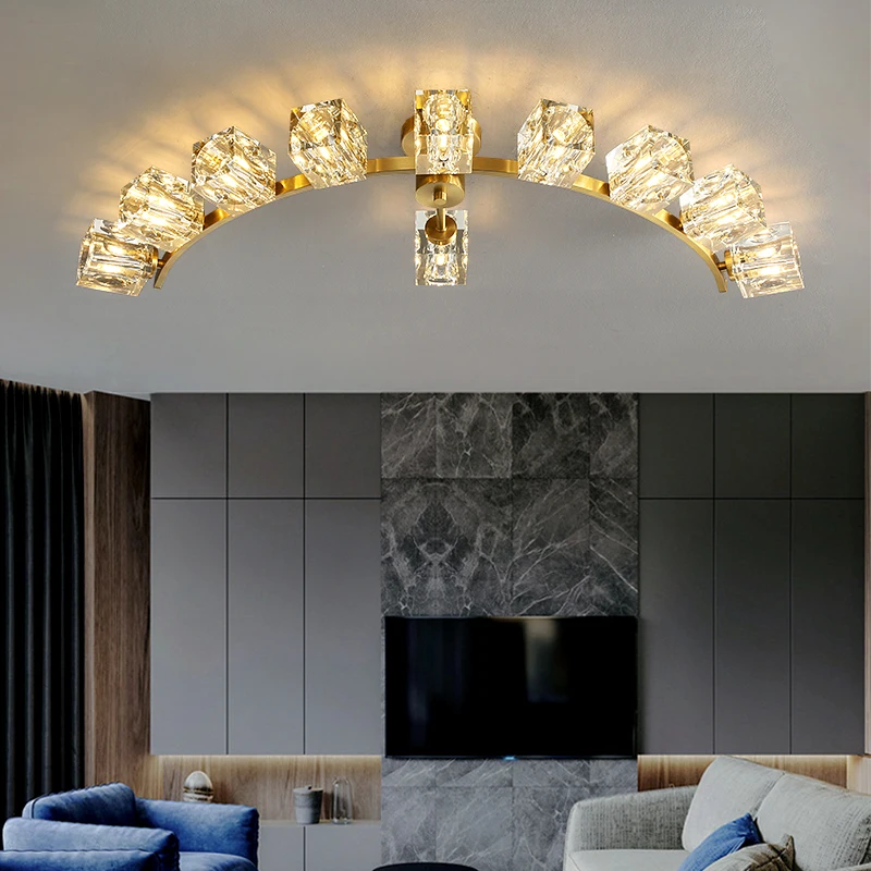 Jmzm LED Crystal Chandelier Copper Luxury Pendant Lights Square Hanging Lamp European Style Light For Living Room Dining Bedroom