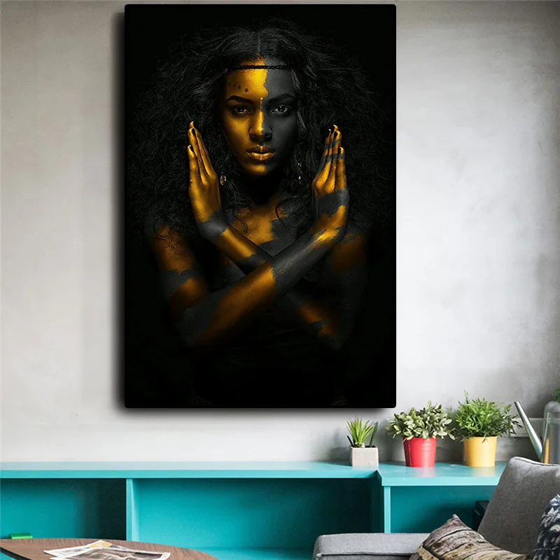 Черная и Золотая африканская Обнаженная индийская картина маслом на холсте