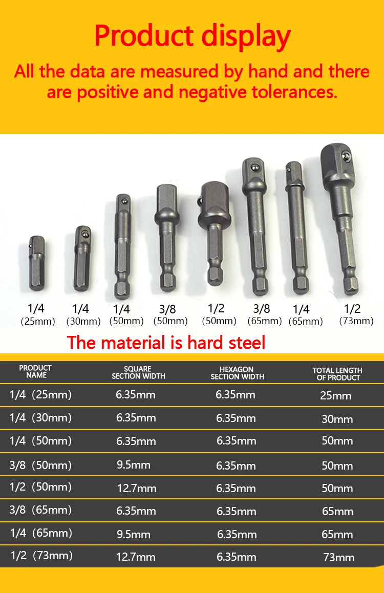 

8pcs Chrome Vanadium Steel Socket Adapter Power Set Hex Shank To Extension Drill Bits Socket Bit Adapter Drill