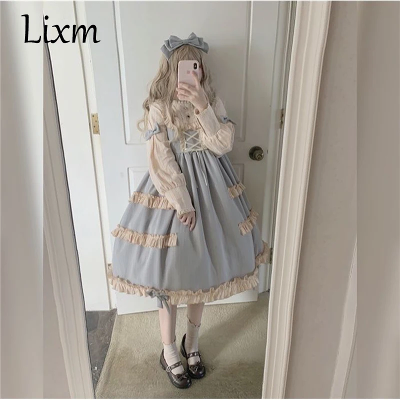 

Women Lolita Dress Angel Puff Doll op Lace Long Sleeve Daily Girl Cotton Princess Dress Gothic Loli Dress Costume Cute Maid
