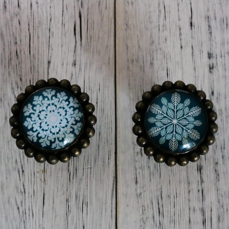 Single Hole Handle Blue Snowflake Pattern Furniture Kitchen Cabinet Pull American Crystal Children's Wardrobe Door Shoe Knob |