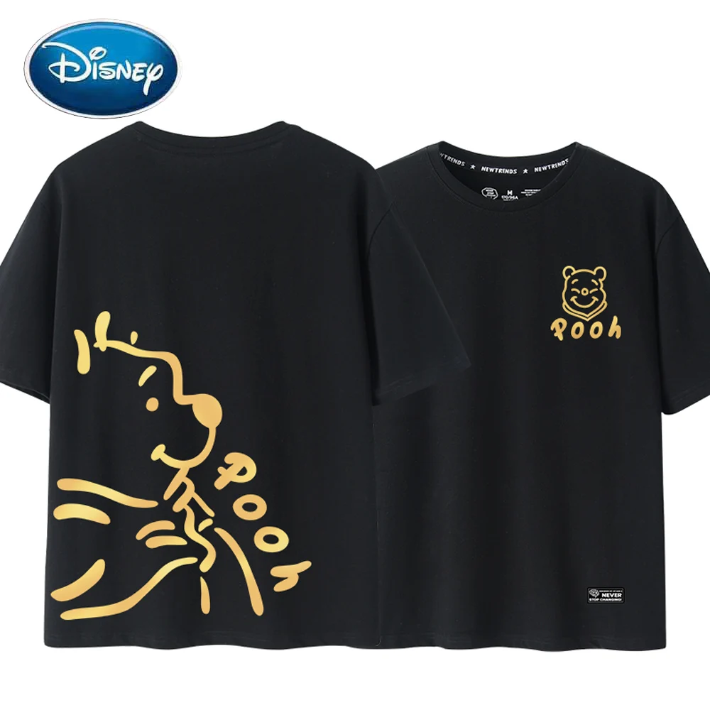 

Disney Chic Fashion Front Back Winnie the Pooh Bear Gilding Cartoon Print Women T-Shirt Unisex Couples Cotton Tee Tops 7 Colors