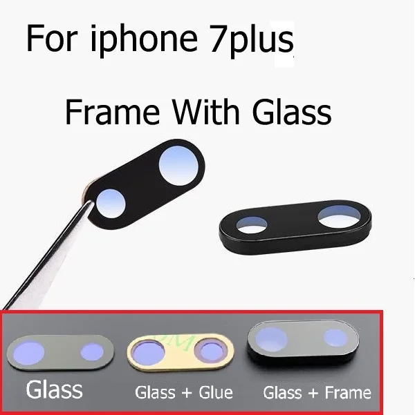 Black For iphone 7p Задняя камера стеклянная крышка объектива с держателем рамы для iPhone 6 6S 7 8 Plus стеклянная линза камеры+ рамка запасные части - Цвет: Black For iphone 7p
