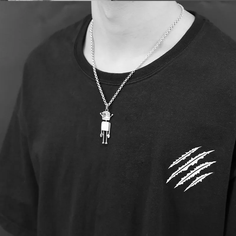 

ORIGINAL ROBOT FEMALE STERLING SILVER CARTOON BOY NECKLACE EUROPEAN AND AMERICAN CUTE WILD NECKLACE