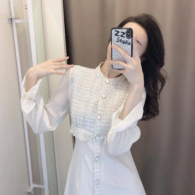 Женское офисное платье Bella Philosophy белое элегантное с круглым вырезом и