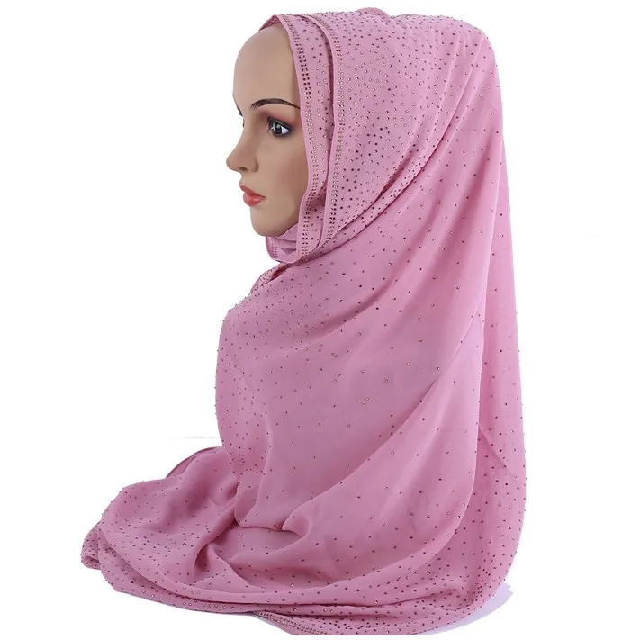 

Muslim Fashion Hijabs Scarves Scarf Women Chiffon Stick Diamods 70*170CM Shawl Headband And Wrap Islamic Female Turban Headscarf
