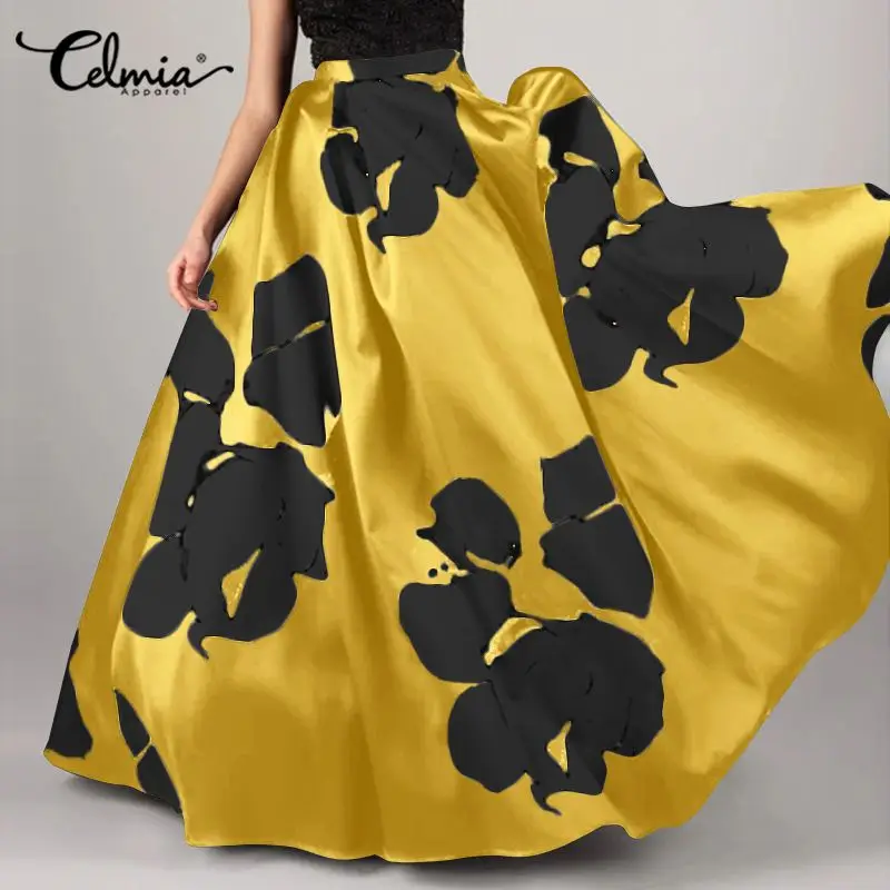 

Celmia 2021 Fashion Women Bohemian Maxi Skirts Sexy High Waist Flower Printed Long Skirt Casual Loose Party Buttom
