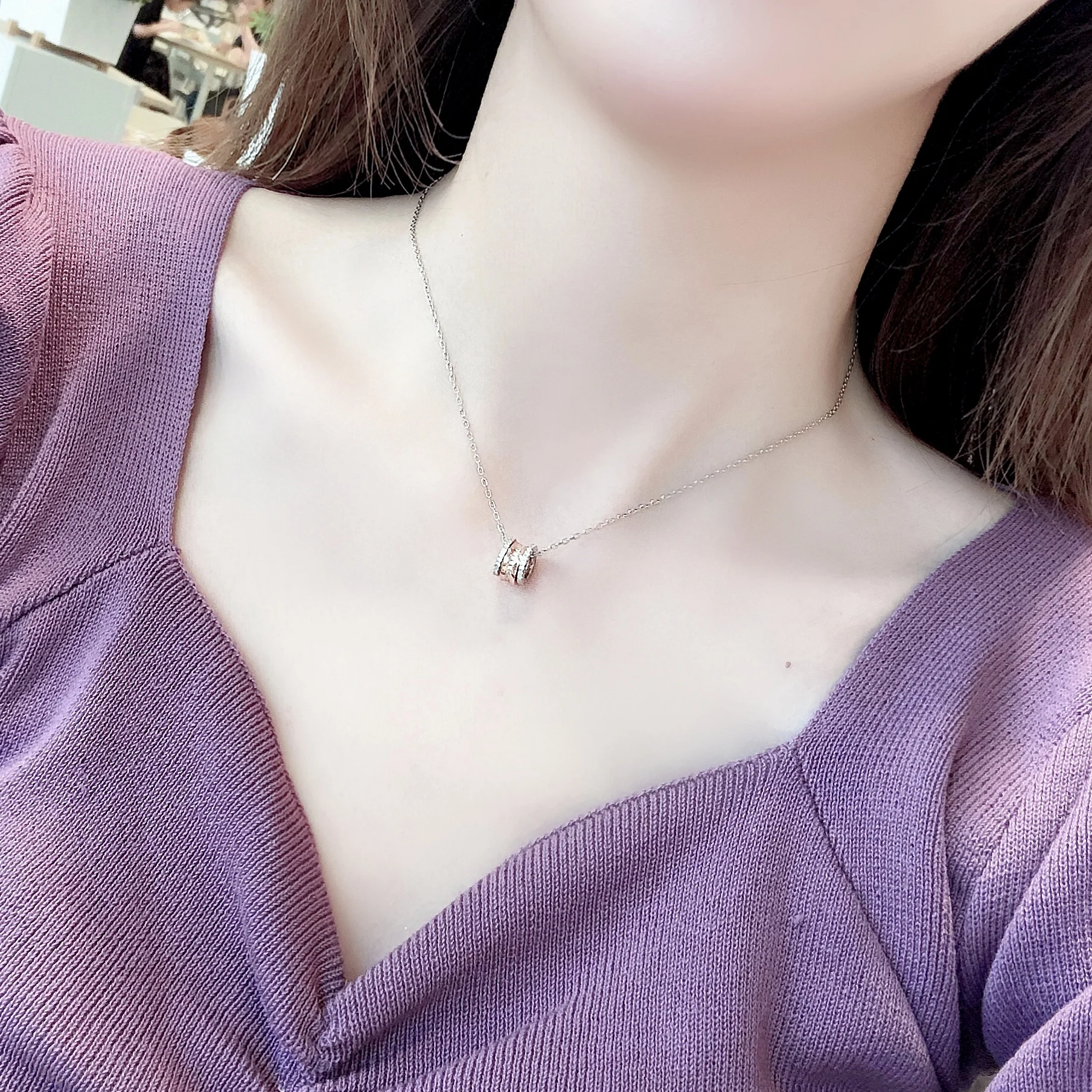 

High quality sterling silver round necklace with multi-layer circle pendant for female fashion girl rose gold clavicle chain3
