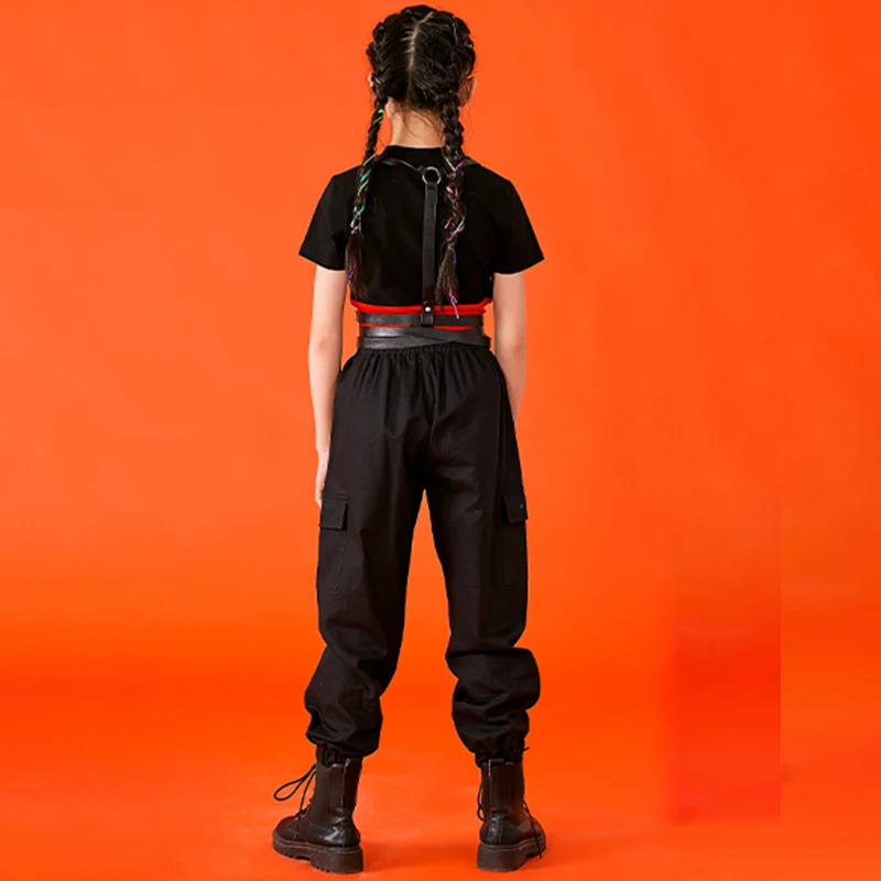 

Children Jazz Dance Costume Girls Hip Hop Clothing Tops Black Pants Hip Hop Suit Cheerleader Dancewear Performance Outfit WD0001