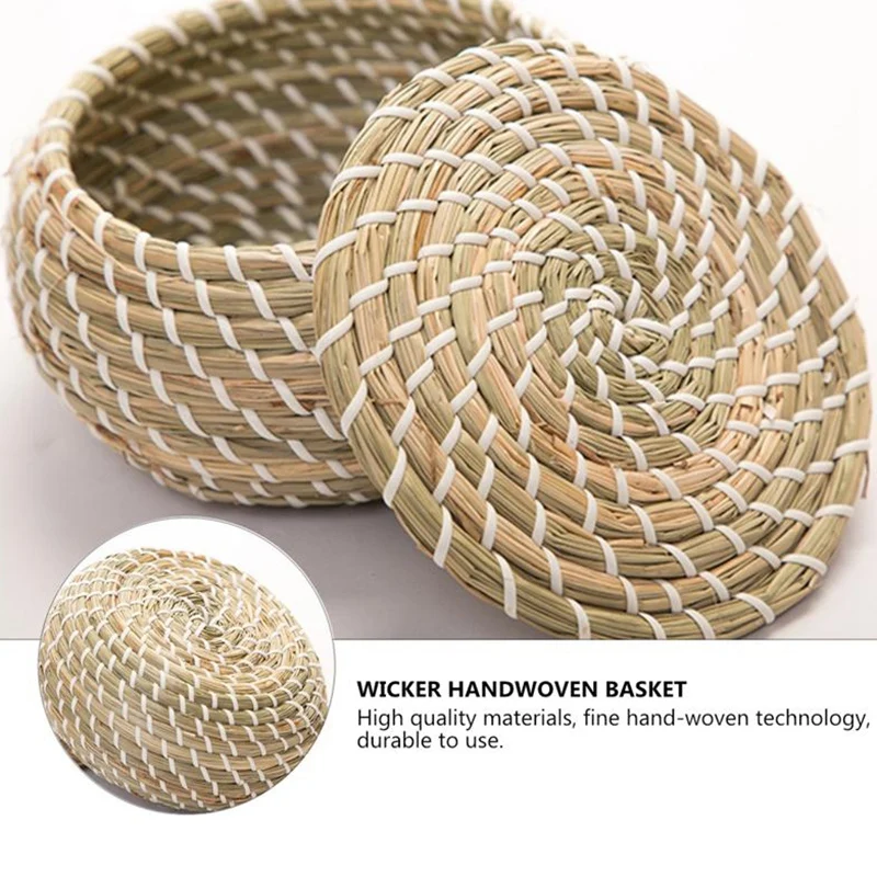 1 Pcs Straw Hand Woven Storage Baskets Wicker Basket with Lid Home Organization | Дом и сад