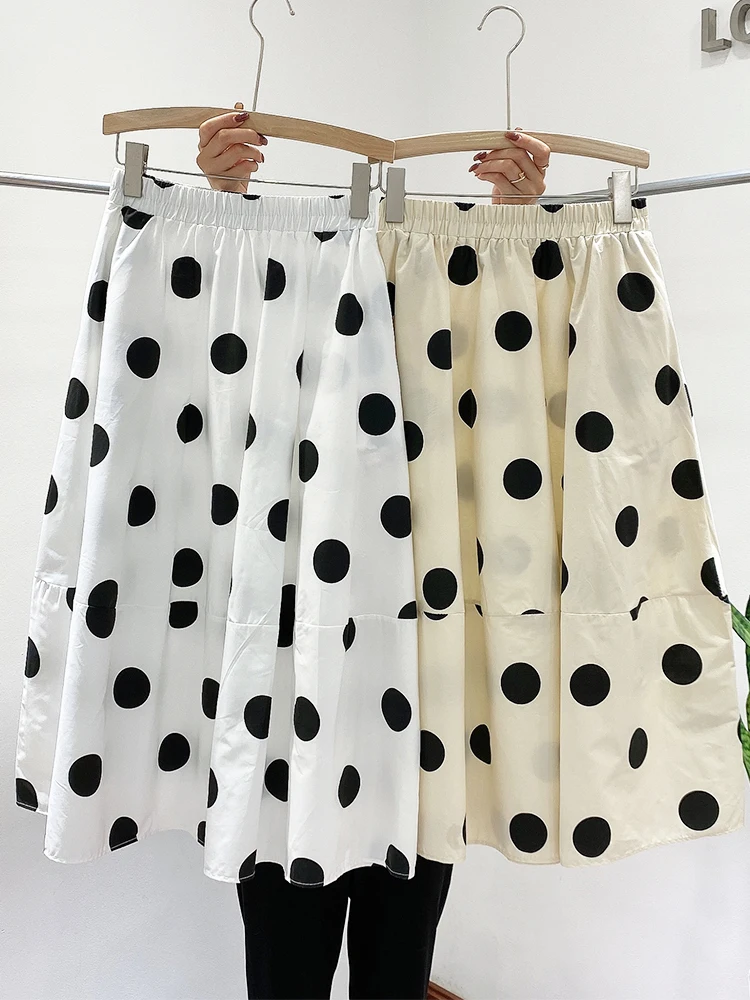 

Cotton Polka Dot Women Skirts 2021 Summer Sweet Colored Green Yellow Dots A-line Below Knee Patchwork Boho Pleated Long Skirts