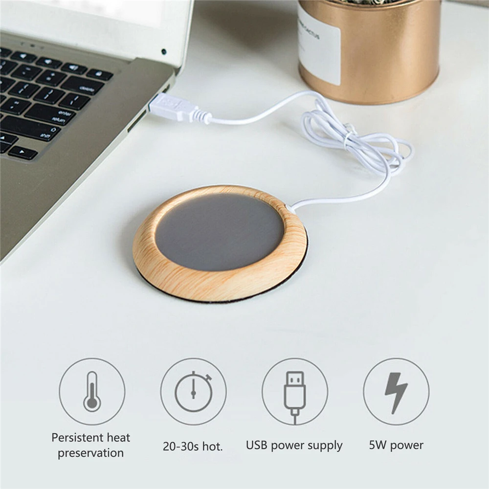 

Cup USB Warmer Pad Protable Keep Drink Warm Heater Mugs Wood Grain Cup Warmer Heat Beverage Mug Mat Coaster Warming Tool