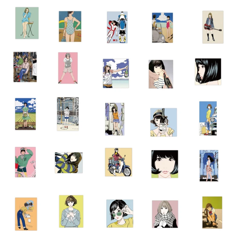 

50 pcs Retro girl illustration Graffiti Waterproof Skateboard Travel Suitcase Phone Laptop Luggage Stickers Cute Kids Girl Toys