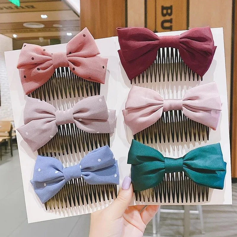 

2021 Korean New Bow Hair Comb Pin Accessories Plastic Elegant Women Girls Fashion Accessories Hair Comb Decorations