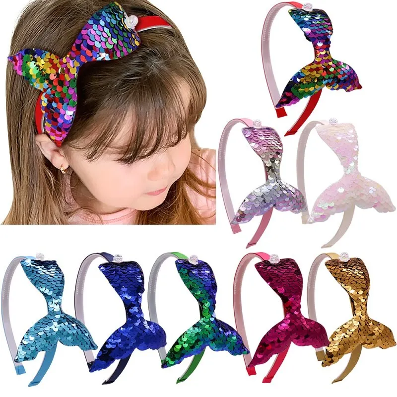 

Rainbow Mermaid Reversible Sequins Headbands For Kids Birthday Party Supplies Girls Hair Accessories Shiny Headdress
