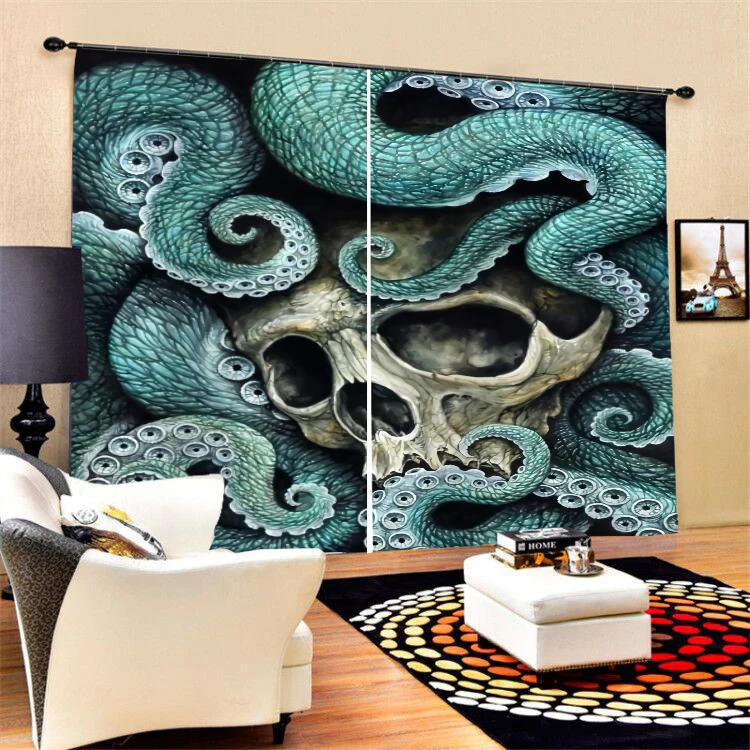 Сахарный Череп кухонные шторы для окон 2 панели Осьминог офисный домашний декор