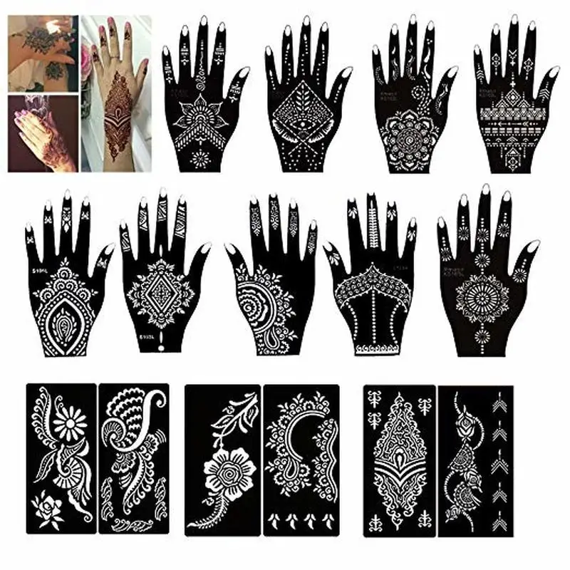 Set of 30 Sheets Indian Arabic Henna Tattoo Stencil, Temporary Tattoo Template Kit, Flower Stencils for Body Paint