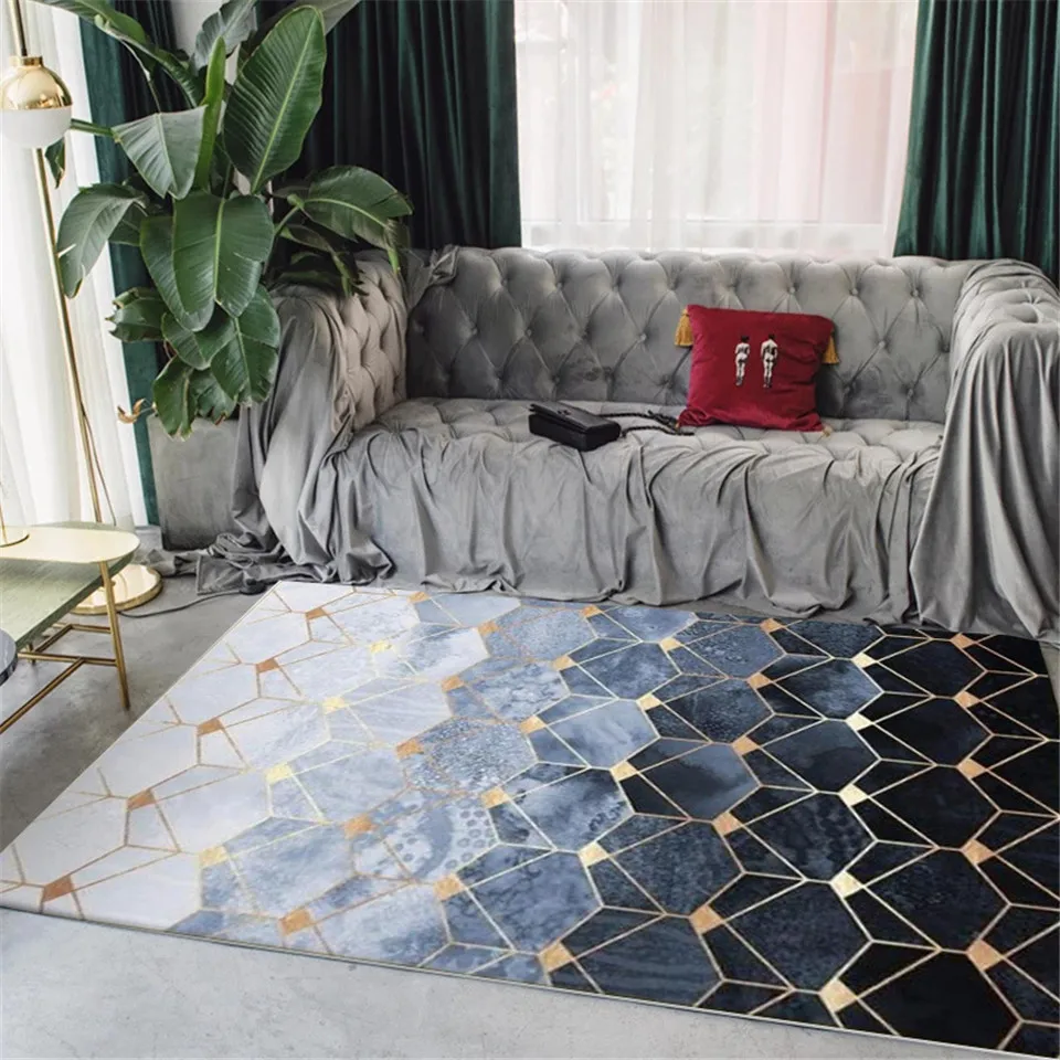 Современный скандинавский геометрический ковер с золотыми линиями, ковер для гостиной, 3D мраморный узор, коврики для спальни, кухни, коврик для ванной комнаты, нескользящий коврик