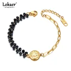 Цепочка Lokaer B21030, винтажный браслет с подвесками в виде монет Елизаветы, королевы, из титановой нержавеющей стали с черным кристаллом и жемчугом