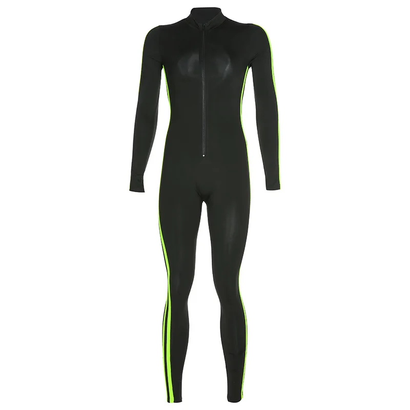 

Donsignet Fashion Women Jumpsuit Fashion Sports Contrast Color Webbing Stitching Zipper Self-cultivation All-inclusive Jumpsuit