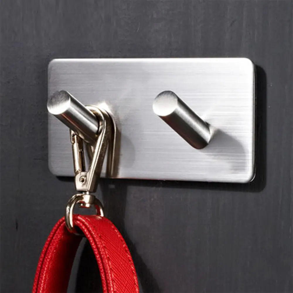 

Double Adhesive Hook Cabinadd Stainless Steel Double Hook Self Adhesive Wall Hook Hanger for Bathroom Kitchen Home Storage