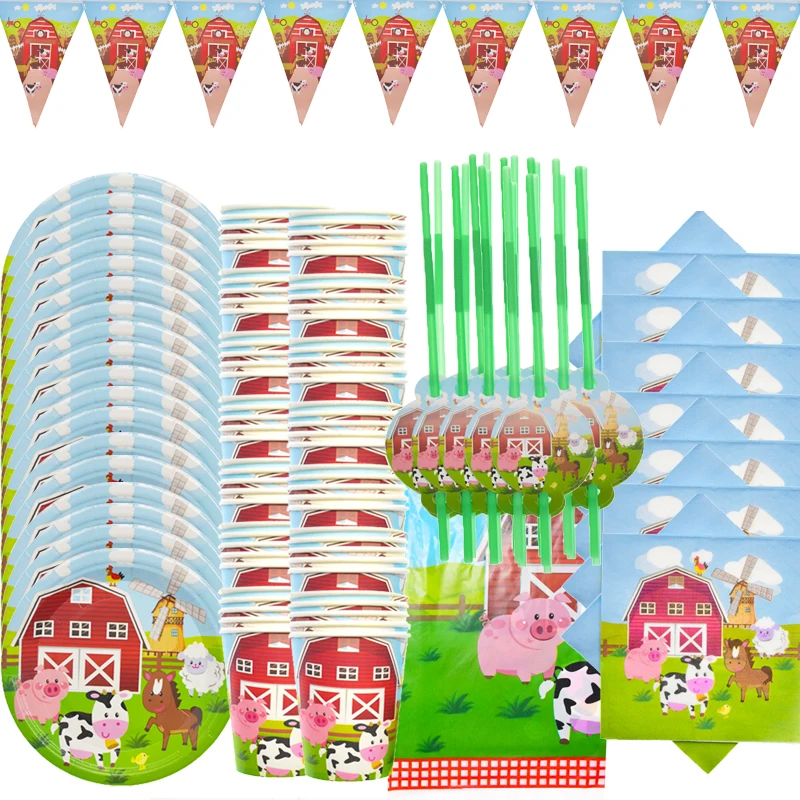 

Ranch Zoo Party Cow La Granja Party Decoration Supplies Farm Animal Paper Plates Cups Straw Tablecloth Birthday Party Decoration