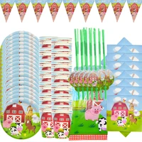1set ranch zoo party cow theme party decoration supplies farm animal paper plate paper cup birthday party decoration