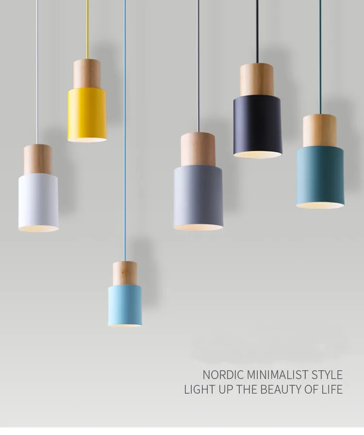 

Nordic style Wood pendant light modern lighting black pendant Colorful Aluminum fixture Kitchen lamp restraurant light