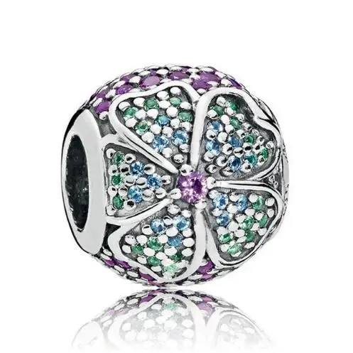 

Original 925 Sterling Silver Charm Glorious Bloom With Multi-colored Crystal Beads Fit pandora Bracelet & Necklace Diy Jewelry