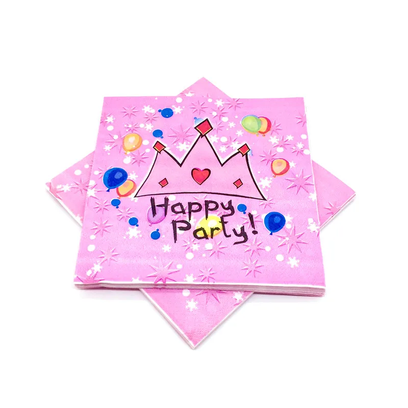 

Cartoon Pink Crown Theme Baby Birthday Party Disposable 20pcs Napkin Girls Birthday Party Decoration Supplies Shower Tableware