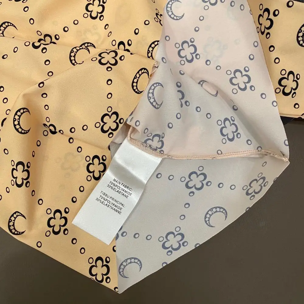 

2021 New Argyle Moon Print Elastic Slim T-shirt Women Long Sleeve Round Neck Fashion Tee