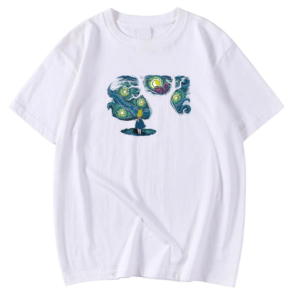 

Kohpweran M-5xl Oversized Men T Shirt Summer Tshirt Gogh Strry Noght Girl Print Clothing Short Sleeve Vintage Tee Shirts Mens