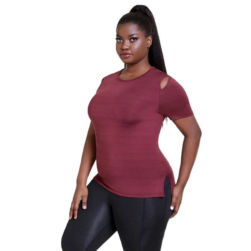 

R&W Plus Size Women's Tight Elastic Quick Dry Summer Short Sleeve T-shirt Yoga Running Workout Sports Tshirt Tops Shirts HIIT