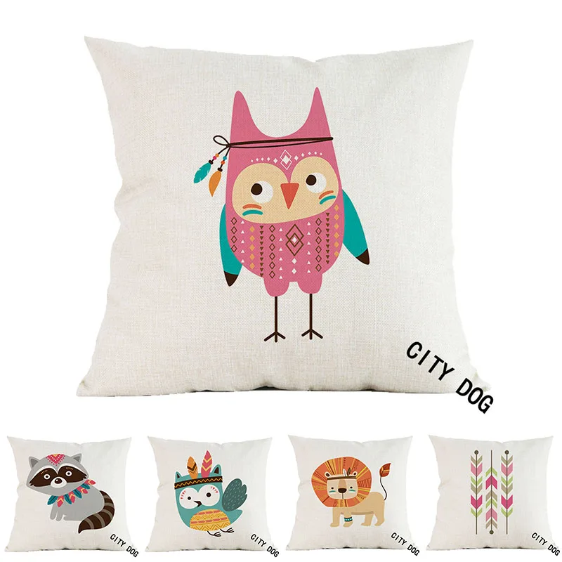 Племя лесное животное сова лиса Лев стрела льняная Наволочка декоративная