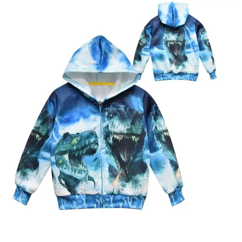 Новинка 2021 худи для мальчиков детский осенний свитшот с капюшоном динозавром