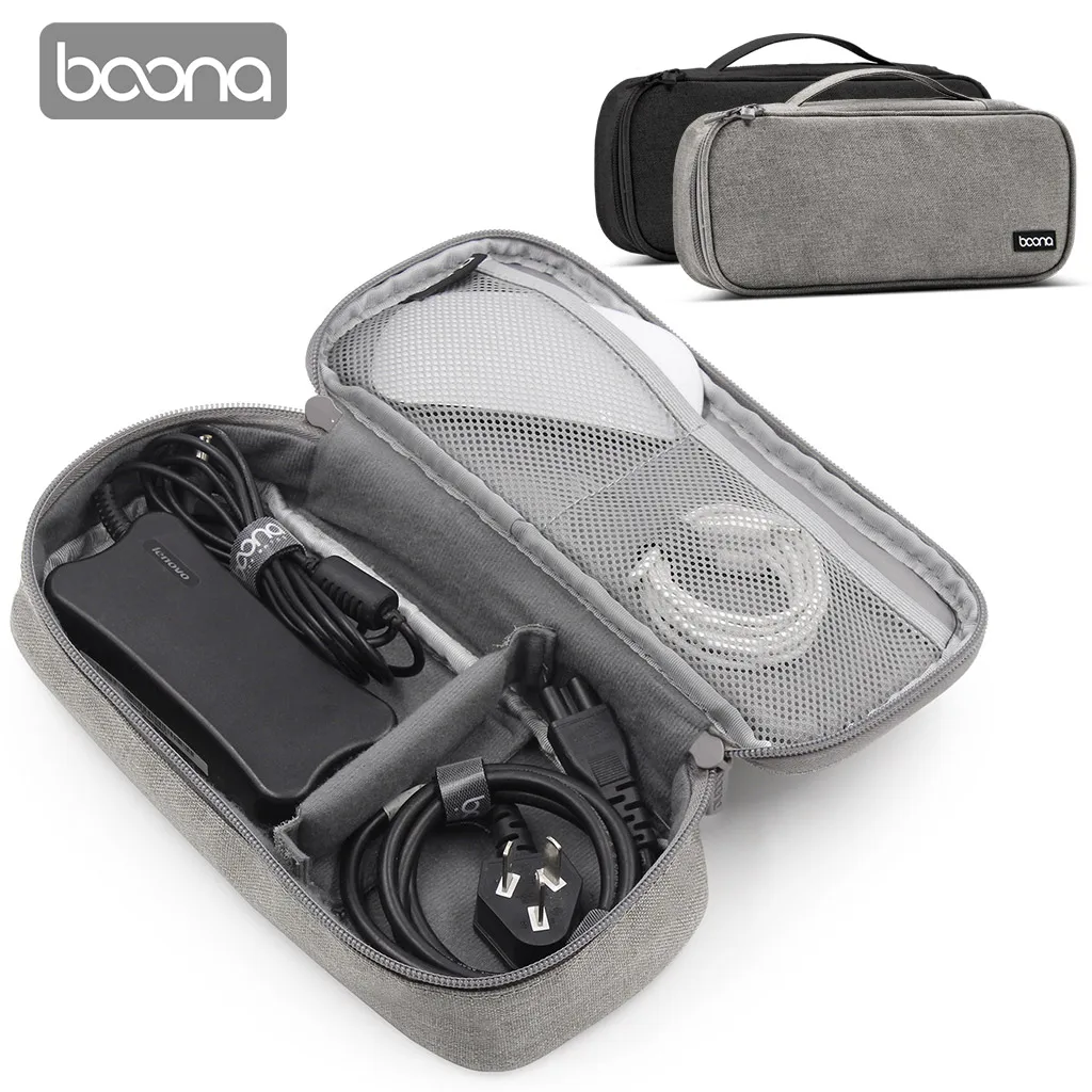 BOONA Laptop AC Adapter Charger Cable Storage Bag Shockproof Waterproof Travel Organizer for Power Cord, Mouse  Single Layer