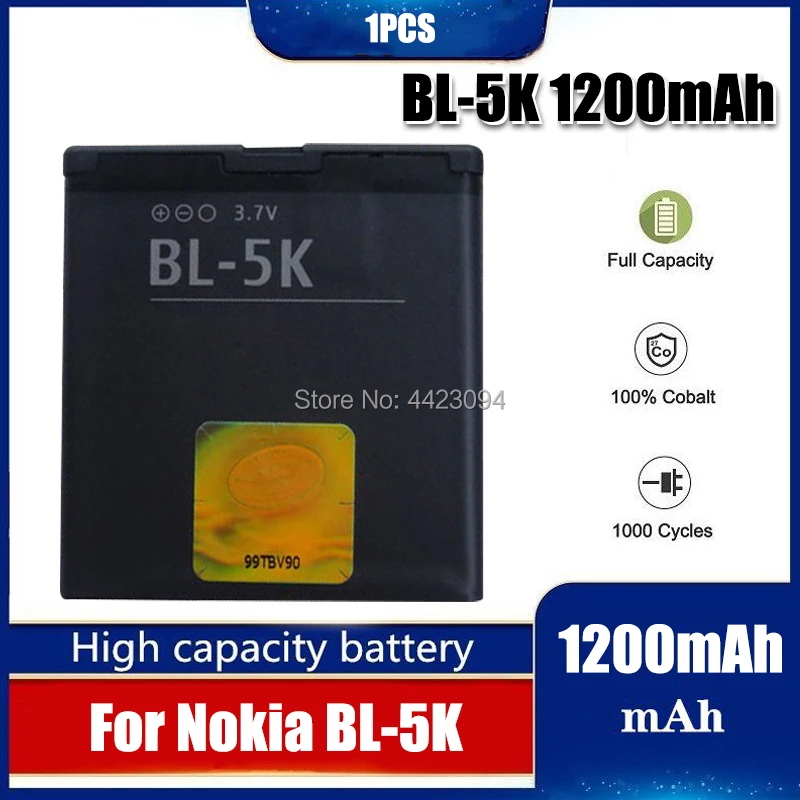 1pc 3 7v 1200mah rechargeable lithium bl 5k bl 5k bl5k mobile phone battery for nokia n85 n86 8mp n87 2610s 701 oro x7 c7 00 free global shipping